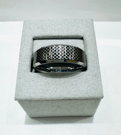 TUNGSTEN CARBIDE WEDDING BAND WITH TEXTURED DIAMOND PATTERN 8mm, SIZE: 14