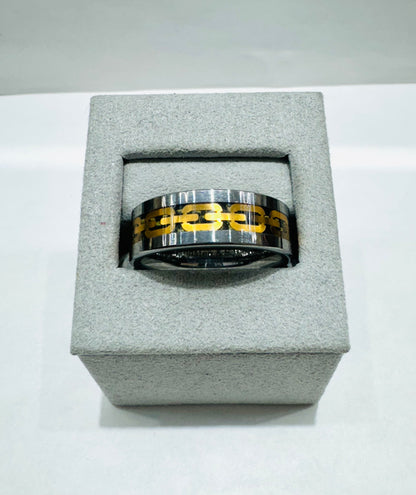 TUNGSTEN CARBIDE WEDDING BAND WITH GOLD ANCHOR LINK INLAY 8mm, SIZE: 13