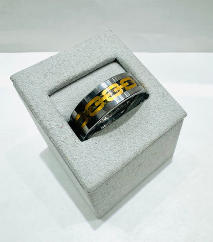 TUNGSTEN CARBIDE WEDDING BAND WITH GOLD ANCHOR LINK INLAY 8mm, SIZE: 13