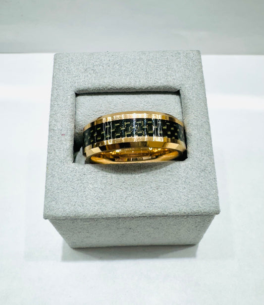 TUNGSTEN CARBIDE WEDDING BAND WITH BLACK CARBON FIBER INLAY 8mm, SIZE: 13