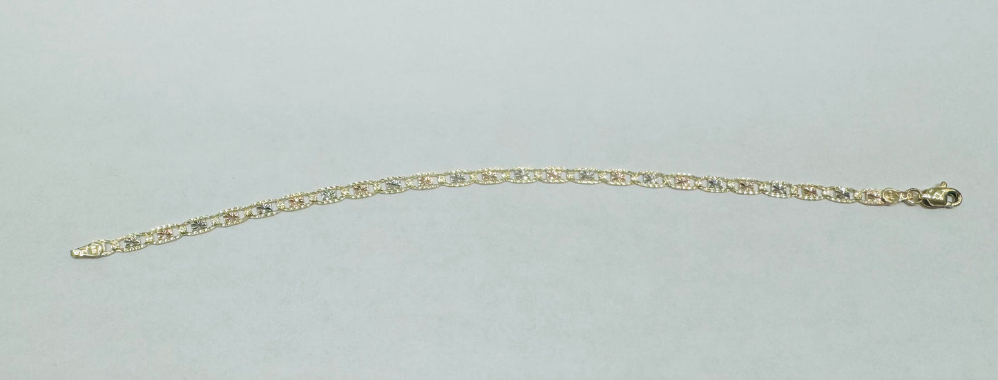 10K GOLD TRI-COLOR VALENTINO BRACELET, WEIGHT: 2.9gm, WIDTH: 3mm