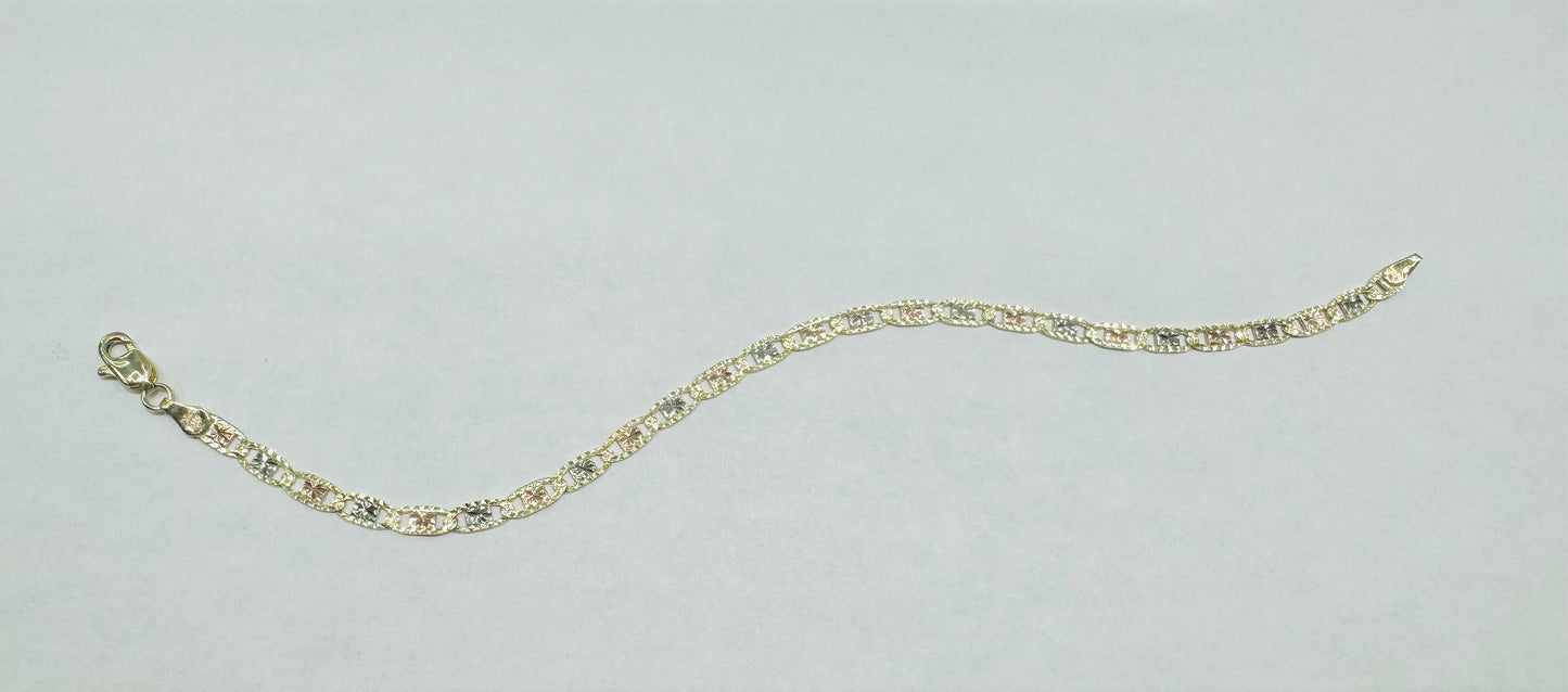 10K GOLD TRI-COLOR VALENTINO BRACELET, WEIGHT: 2.9gm, WIDTH: 3mm