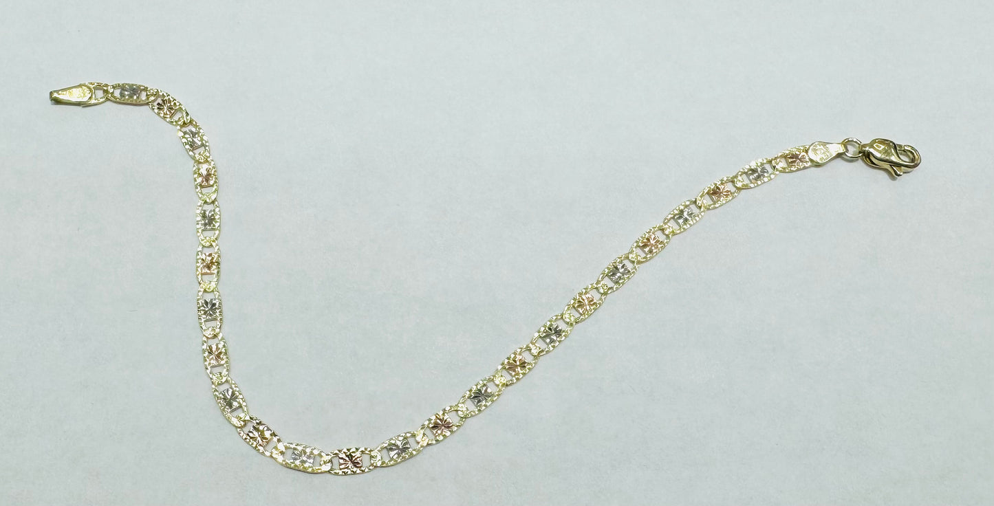 10K GOLD TRI-COLOR VALENTINO BRACELET, WEIGHT: 2.9gm, WIDTH: 3mm