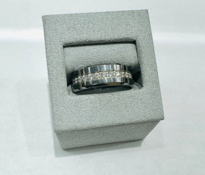 TUNGSTEN CARBIDE WEDDING BAND WITH CZ STONES 8mm, SIZE: 9