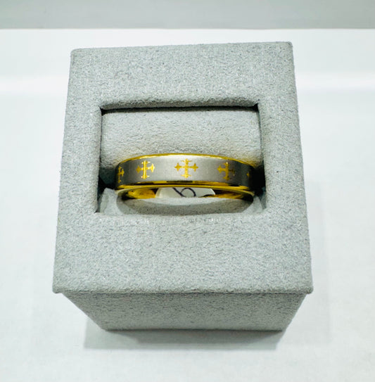 TUNGSTEN CARBIDE MENS WEDDING BAND WITH LASER ENGRAVED CROSS DESIGN BRUSHED SILVER FINISH 4.8mm, SIZE: 9
