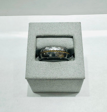 TUNGSTEN WEDDING BAND WITH GOLD PLATED BRAIDED INLAY 8mm, SIZE: 9