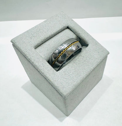 TUNGSTEN WEDDING BAND WITH GOLD PLATED BRAIDED INLAY 8mm, SIZE: 9