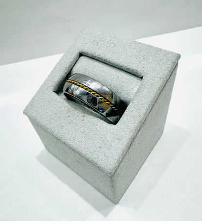 TUNGSTEN WEDDING BAND WITH GOLD PLATED BRAIDED INLAY 8mm, SIZE: 9