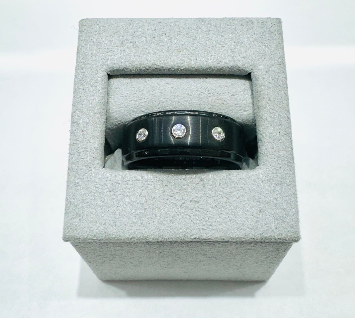 BLACK TUNGSTEN CARBIDE WEDDING BAND WITH THREE CZ STONES 8mm, SIZE: 9