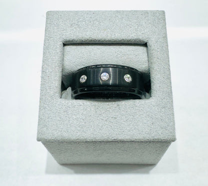 BLACK TUNGSTEN CARBIDE WEDDING BAND WITH THREE CZ STONES 8mm, SIZE: 9