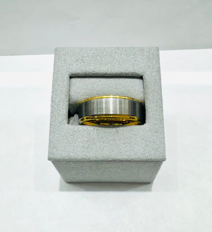 GOLD PLATED TUNGSTEN CARBIDE MENS WEDDING BAND WITH SILVER POLISHED 8mm, SIZE: 10