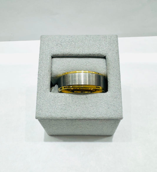 GOLD PLATED TUNGSTEN CARBIDE MENS WEDDING BAND WITH SILVER POLISHED 8mm, SIZE: 10