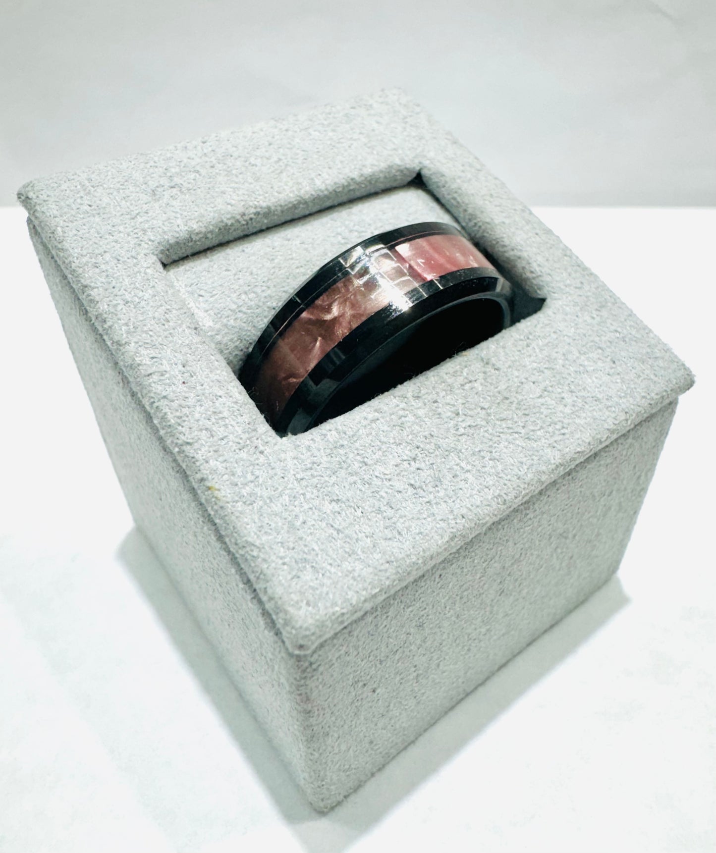BLACK & ROSE GOLD TONED TUNGSTEN HAMMERED WEDDING BAND 8mm, SIZE: 10