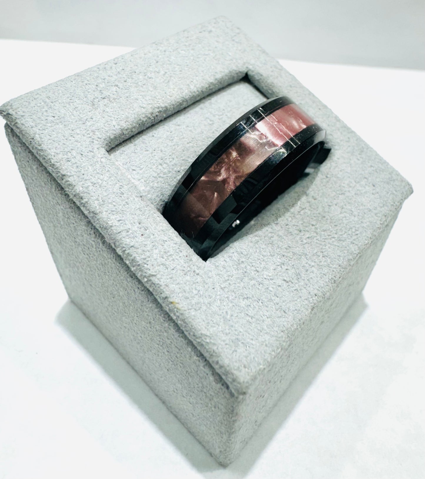 BLACK & ROSE GOLD TONED TUNGSTEN HAMMERED WEDDING BAND 8mm, SIZE: 10