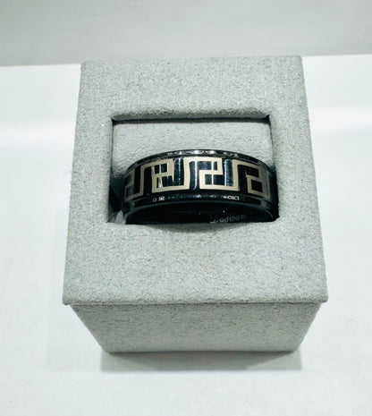 BLACK TUNGSTEN CARBIDE GREEK KEY LASER ETCHED WEDDING BAND 8mm, SIZE: 12