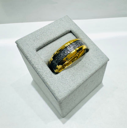 YELLOW GOLD TONED TUNGSTEN CARBIDE WEDDING BAND WITH CRUSHED METEORITE INLAY 8mm, SIZE: 10