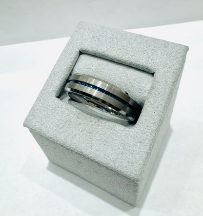 SILVER COLOR TUNGSTEN CARBIDE MENS WEDDING BAND WITH BLUE INLAY 6mm, SIZE: 10