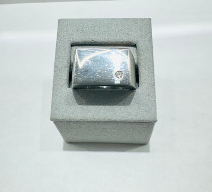 STAINLESS STEEL WEDDING BAND WITH ONE CZ STONE 9mm, SIZE: 10