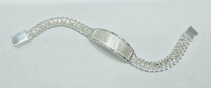 SILVER ITALIAN DOUBLE CUBAN LINK BRACELET WITH ID 10”, WEIGHT: 31.3gm, WIDTH: 10.8mm