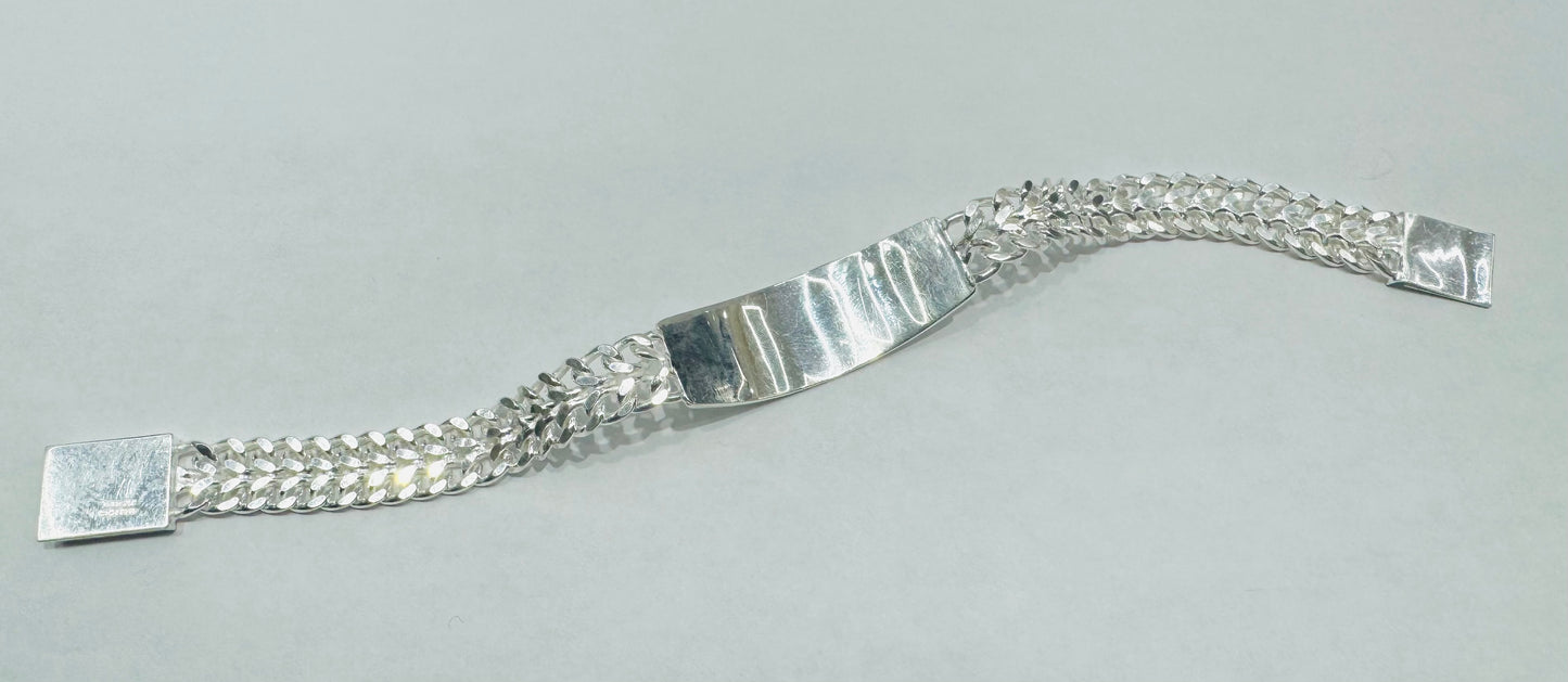 SILVER ITALIAN DOUBLE CUBAN LINK BRACELET WITH ID 10”, WEIGHT: 31.3gm, WIDTH: 10.8mm