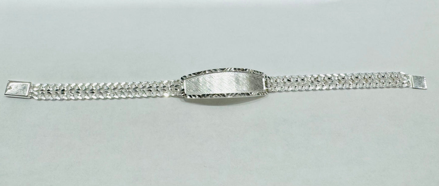 SILVER ITALIAN DOUBLE CUBAN LINK BRACELET WITH ID 9”, WEIGHT: 20.2gm, WIDTH: 8.9mm