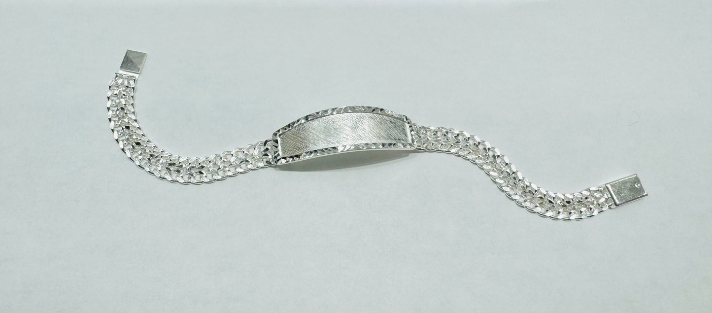 SILVER ITALIAN DOUBLE CUBAN LINK BRACELET WITH ID 9”, WEIGHT: 20.2gm, WIDTH: 8.9mm