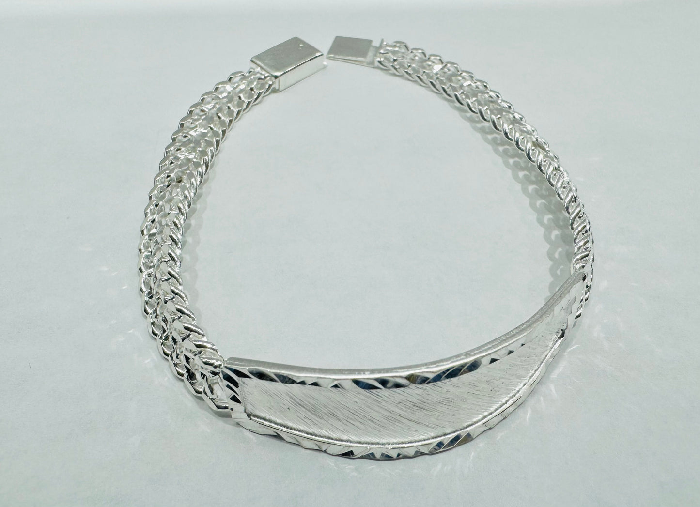 SILVER ITALIAN DOUBLE CUBAN LINK BRACELET WITH ID 9”, WEIGHT: 20.2gm, WIDTH: 8.9mm