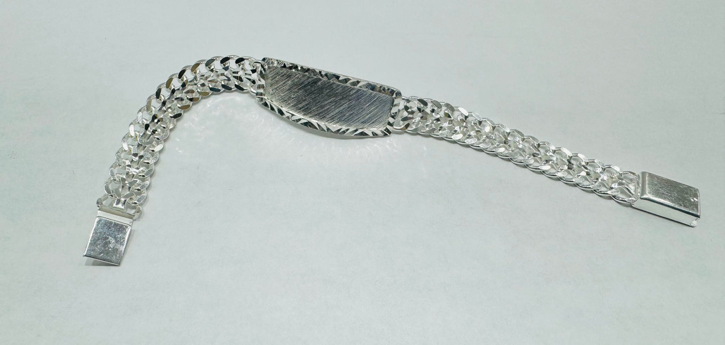 SILVER ITALIAN DOUBLE CUBAN LINK BRACELET WITH ID 9”, WEIGHT: 13.4gm, WIDTH: 6.3mm