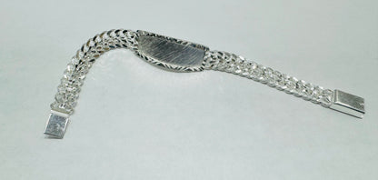 SILVER ITALIAN DOUBLE CUBAN LINK BRACELET WITH ID 9”, WEIGHT: 13.4gm, WIDTH: 6.3mm