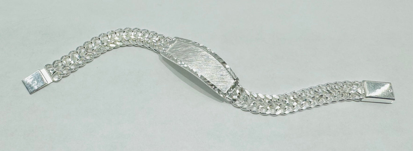 SILVER ITALIAN DOUBLE CUBAN LINK BRACELET WITH ID 9”, WEIGHT: 13.4gm, WIDTH: 6.3mm