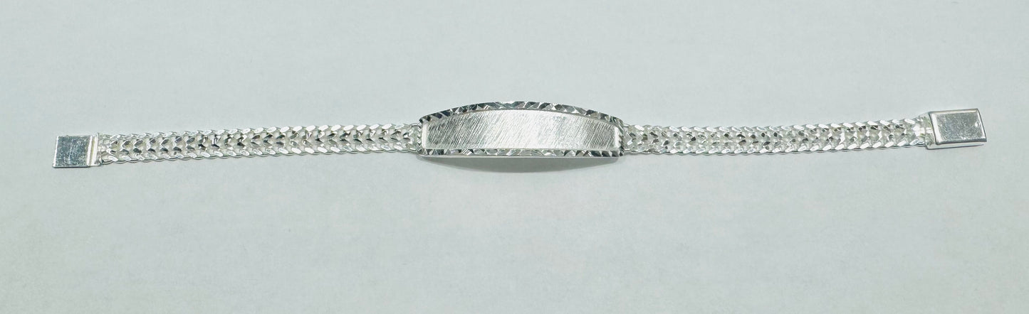 SILVER ITALIAN DOUBLE CUBAN LINK BRACELET WITH ID 7”, WIDTH: 8.8mm, WEIGHT: 14.5gm