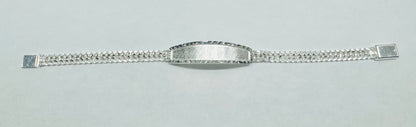 SILVER ITALIAN DOUBLE CUBAN LINK BRACELET WITH ID 7”, WIDTH: 8.8mm, WEIGHT: 14.5gm
