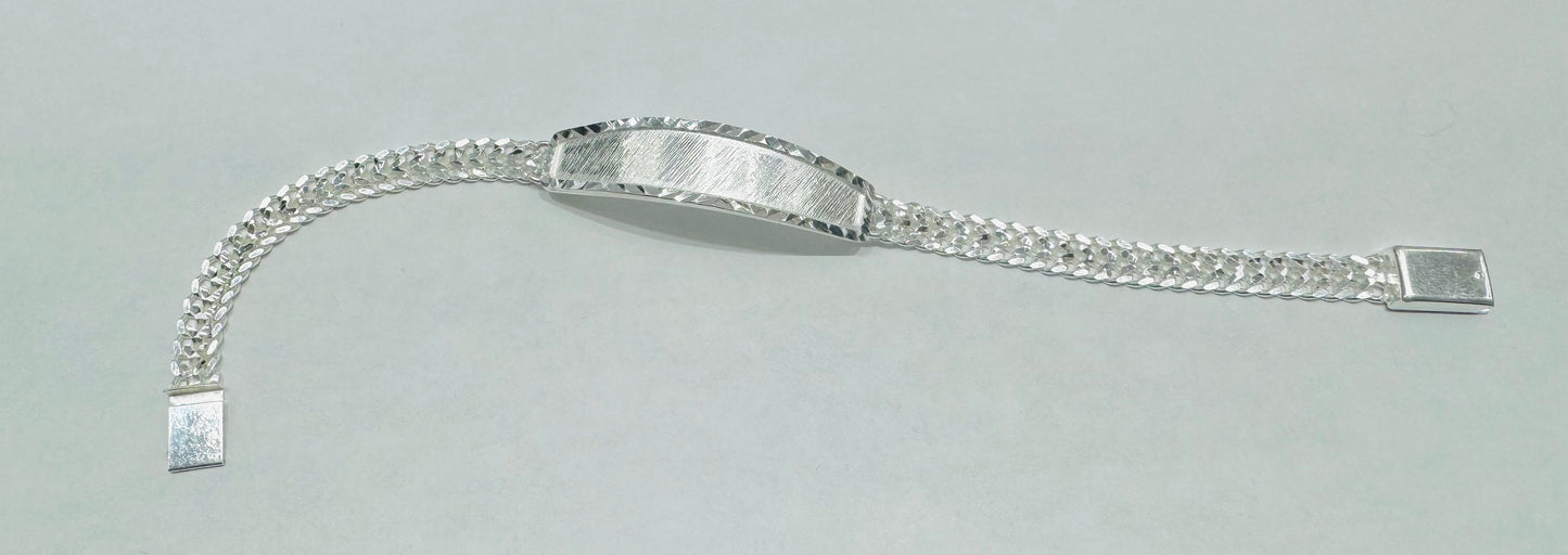 SILVER ITALIAN DOUBLE CUBAN LINK BRACELET WITH ID 7”, WIDTH: 8.8mm, WEIGHT: 14.5gm