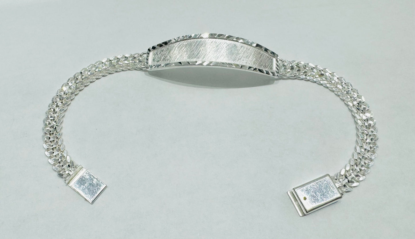 SILVER ITALIAN DOUBLE CUBAN LINK BRACELET WITH ID 7”, WIDTH: 8.8mm, WEIGHT: 14.5gm