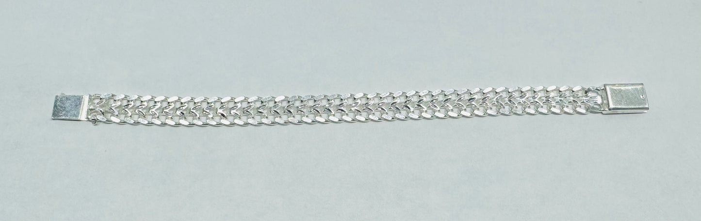 SILVER ITALIAN DOUBLE CUBAN LINK BRACELET WITH ID 6”, WIDTH: 8.2mm, WEIGHT: 11.8gm