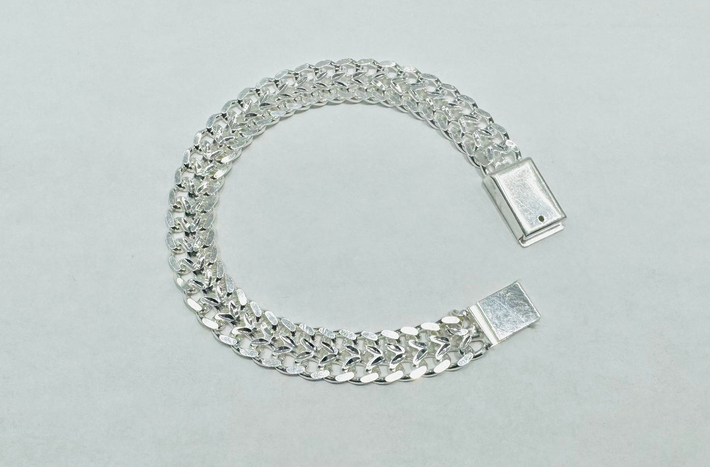 SILVER ITALIAN DOUBLE CUBAN LINK BRACELET WITH ID 6”, WIDTH: 8.2mm, WEIGHT: 11.8gm