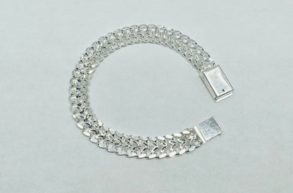 SILVER ITALIAN DOUBLE CUBAN LINK BRACELET WITH ID 6”, WIDTH: 8.2mm, WEIGHT: 11.8gm