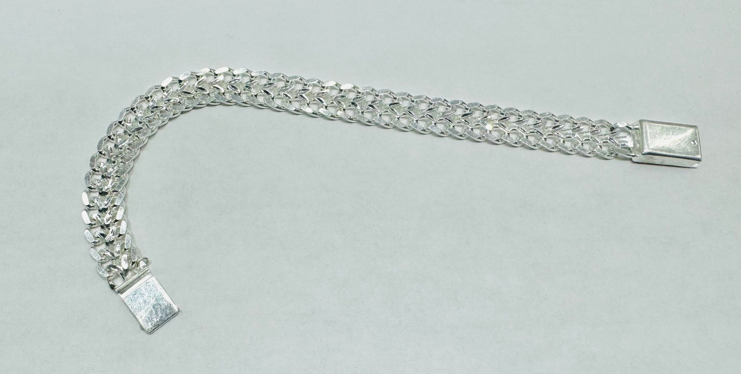 SILVER ITALIAN DOUBLE CUBAN LINK BRACELET WITH ID 6”, WIDTH: 8.2mm, WEIGHT: 11.8gm