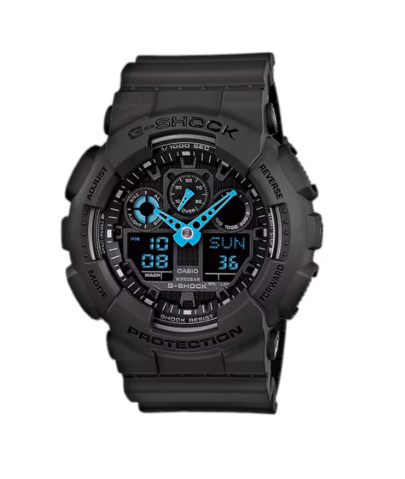 Casio Men's G-Shock Analog-Digital Watch GA-100C-8A, Grey/Neon Blue