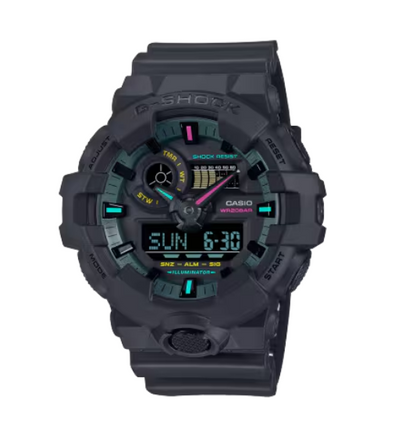 G-Shock Casio GA-700 Series Analog-Digital Multi-Color Black Resin Watch 57.5mm - GA700MF-1A