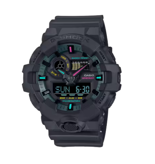 G-Shock Casio GA-700 Series Analog-Digital Multi-Color Black Resin Watch 57.5mm - GA700MF-1A