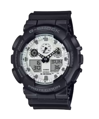 G-Shock Casio GA-100 Series Analog-Digital High Contrast Black and Brilliant White Watch - GA100WD-1A
