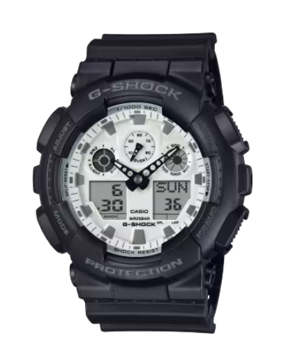 G-Shock Casio GA-100 Series Analog-Digital High Contrast Black and Brilliant White Watch - GA100WD-1A