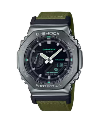 Casio G-Shock GM2100CB-3A Metal Bezel Black - Dial Green Nylon Watch