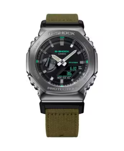 Casio G-Shock GM2100CB-3A Metal Bezel Black - Dial Green Nylon Watch