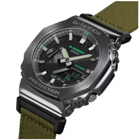 Casio G-Shock GM2100CB-3A Metal Bezel Black - Dial Green Nylon Watch