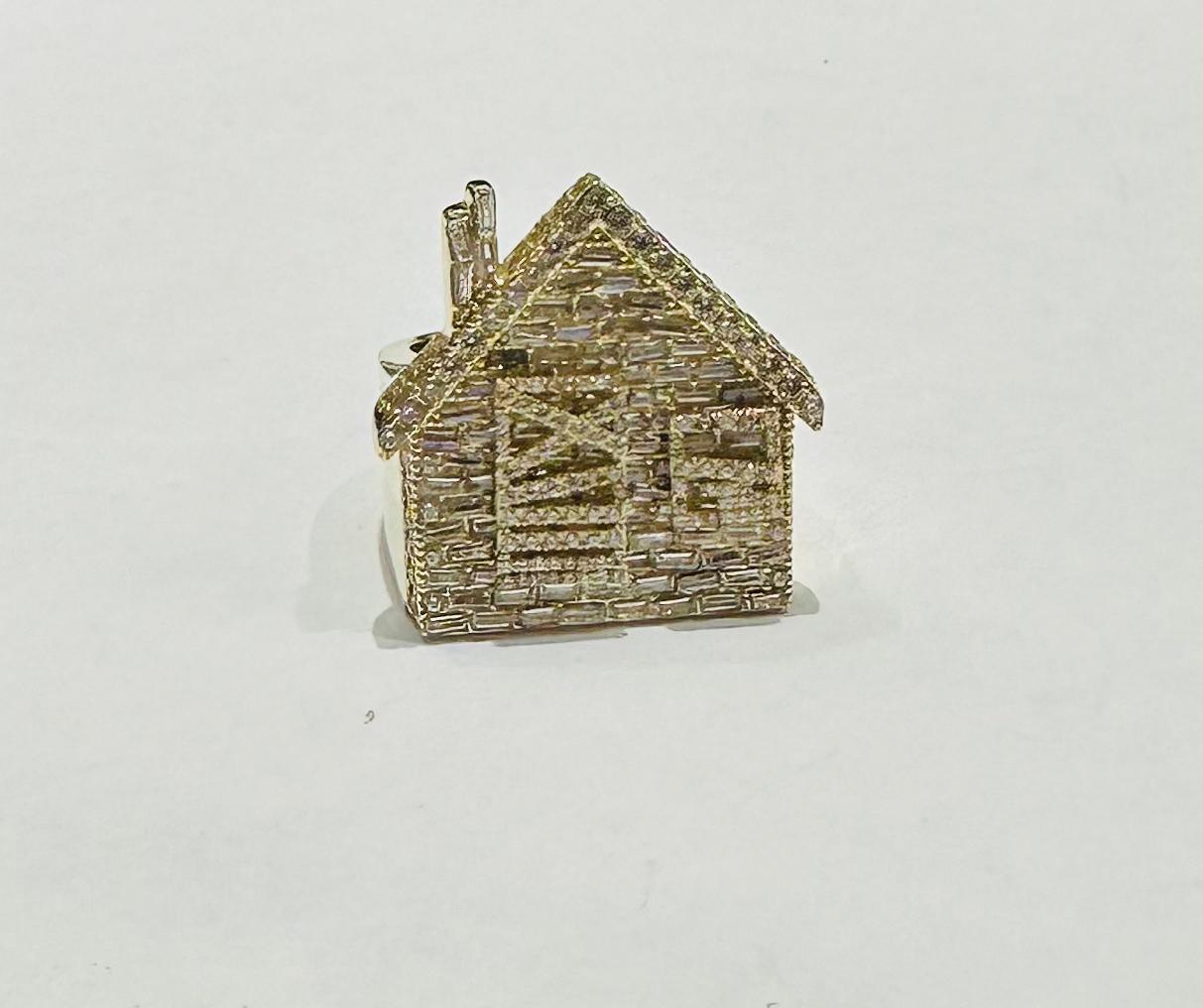 10K GOLD TRAP HOUSE RING WITH DIAMONDS- WEIGHT: 14.0gm