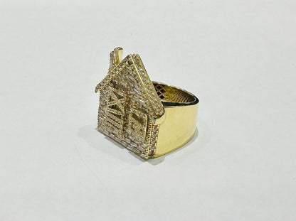 10K GOLD TRAP HOUSE RING WITH DIAMONDS- WEIGHT: 14.0gm