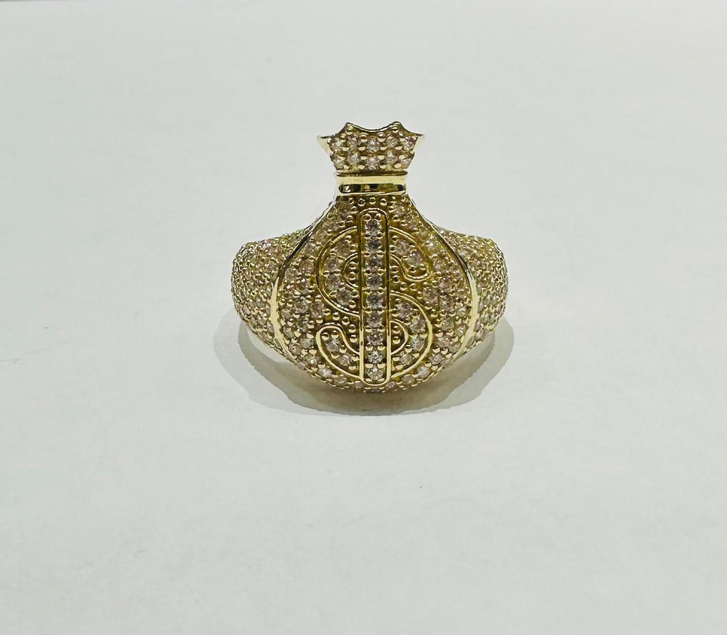 10K GOLD MONEY BAG RING WITH DIAMONDS-WEIGHT: 8.6gm