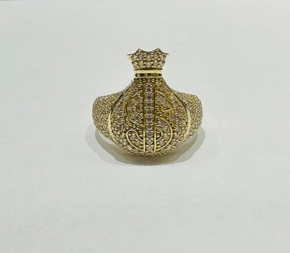 10K GOLD MONEY BAG RING WITH DIAMONDS-WEIGHT: 8.6gm